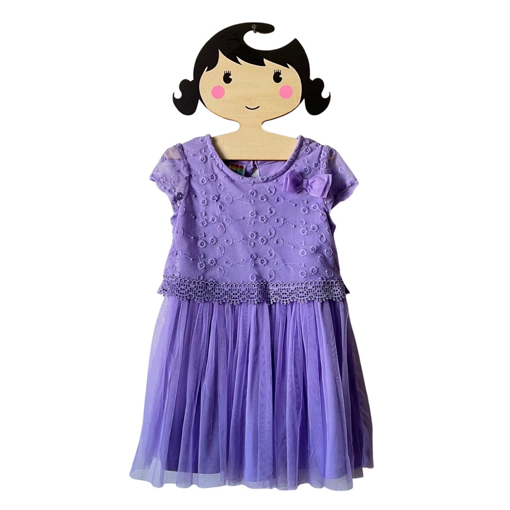 Healthtex Lilac Blouson Embroidered Mesh Dress with Bow for Toddler Girls